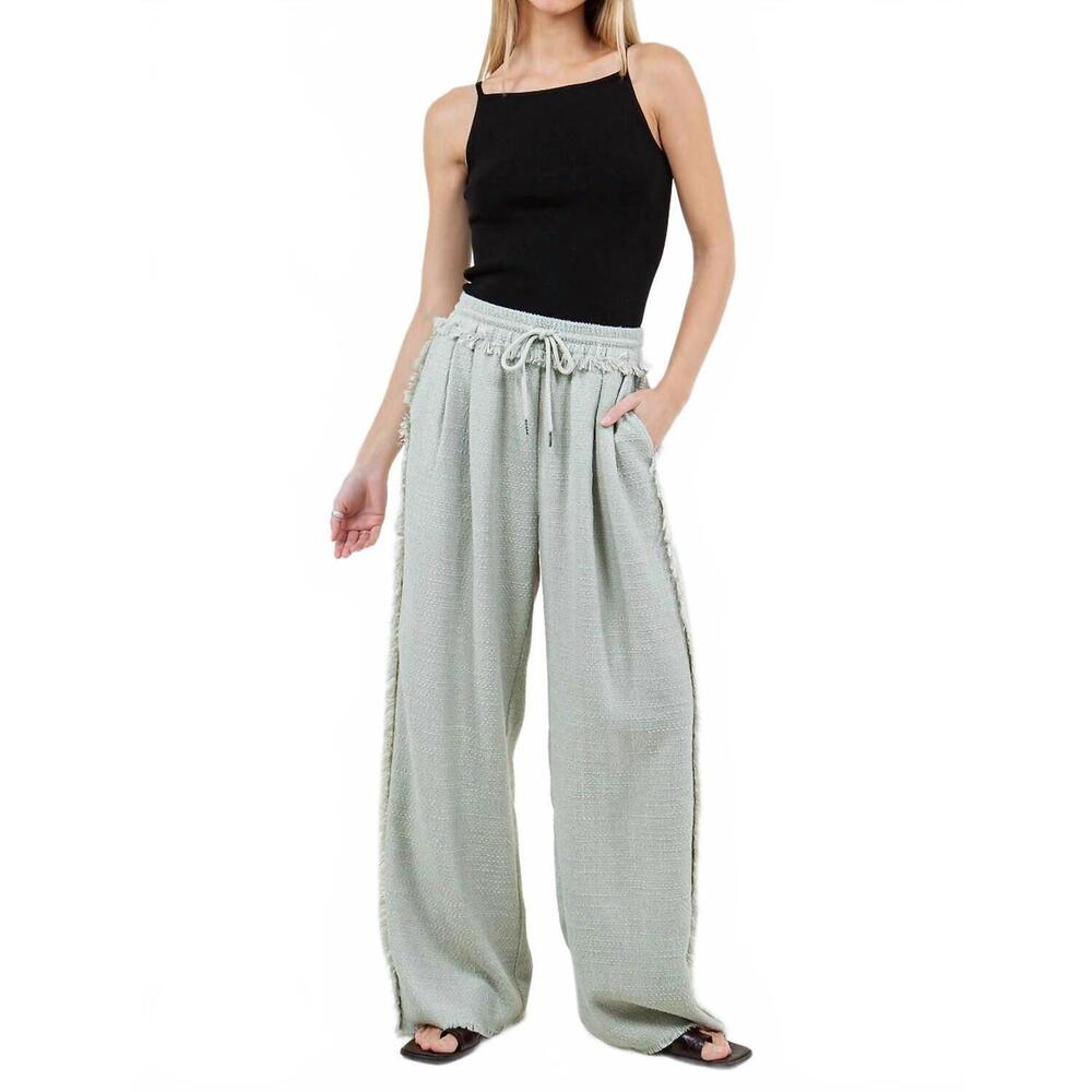 NEW WHITEROOM+CACTUS side fringe drawstring pants in green